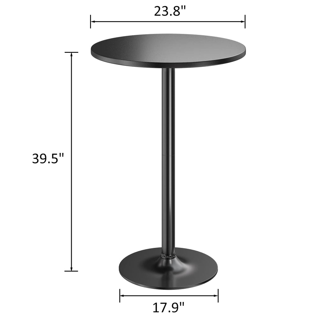 Bistro Pub Table 2 Pack Round Bar Height Cocktail Table Metal Base MDF Top Obsidian with Black Leg 23.8-Inch Top