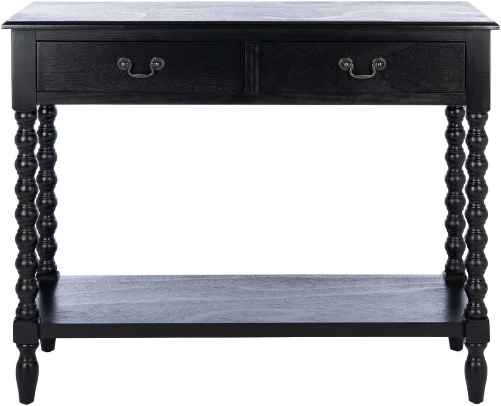 Furniture - Athena 2-Drawer Console Table - Black - Solid Wood - Farmhouse Classic Design - Ideal , 35.5" W x 13" D x