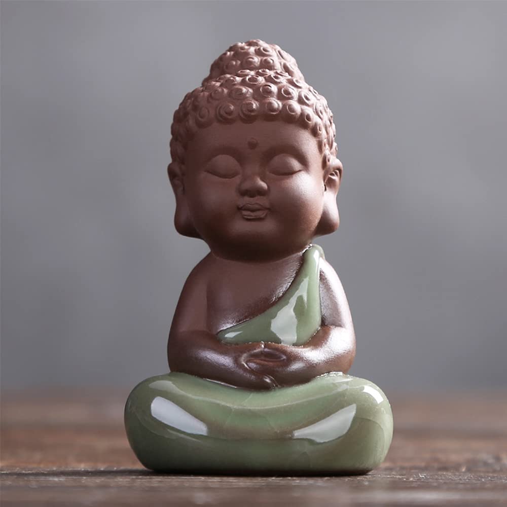 Ceramic Tiny Cute Baby Buddha Statue Monk Figurine - Home Decoration Zen Decor Peaceful Rulai Figurine (F)