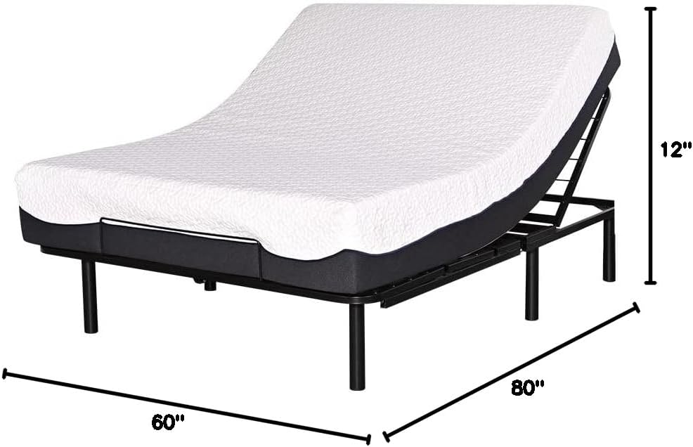 Basic Adjustable Bed Base, Queen Bed Frame, Motorized Head and Foot Incline, Adjustable Bed Frame, Wireless Remote