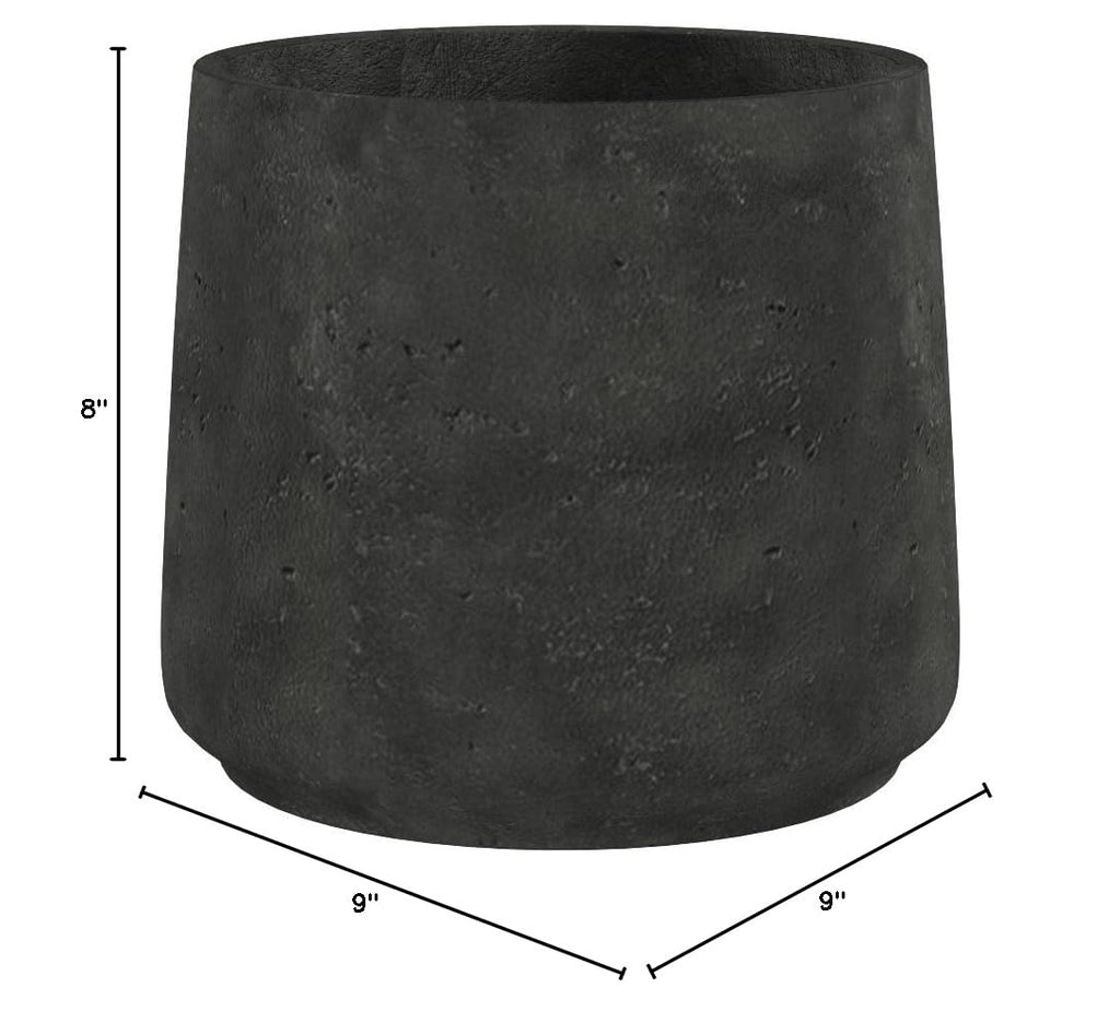 Black Washed Fiberstone Planter Indoor and Outdoor Flower Pot 8" H x 9" W