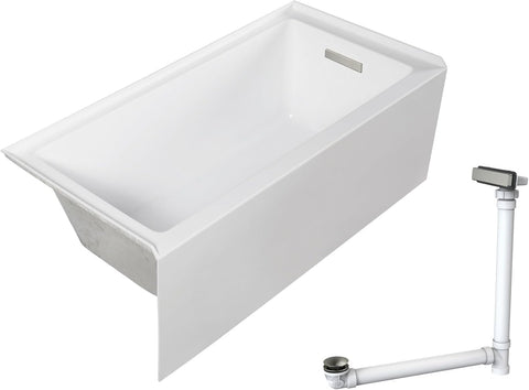 UATLN603220-R-BN Unity 60-in x 32-in x 20-in Alcove Acrylic Bathtub Kit With Right Hand Drain, White/Brushed Nickel