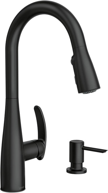 Reyes Matte Black Pulldown Kitchen Faucet with Soap Dispenser and Power Boost, Transitional Kitchen Faucet