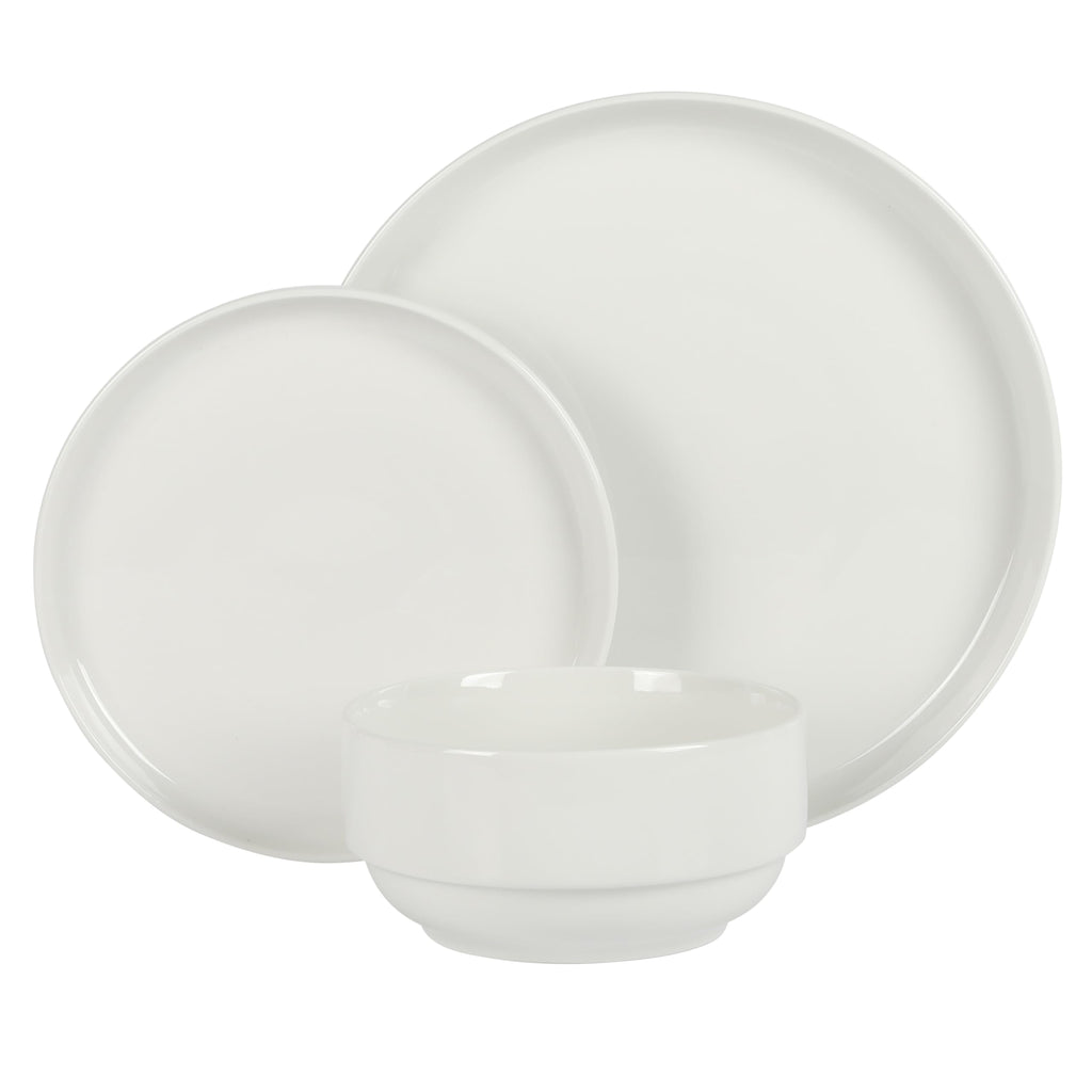 Rothernberg 18-Piece Stackable Porcelain Dinnerware Set, Service for 6 - White Plates and Bowls, Microwave &