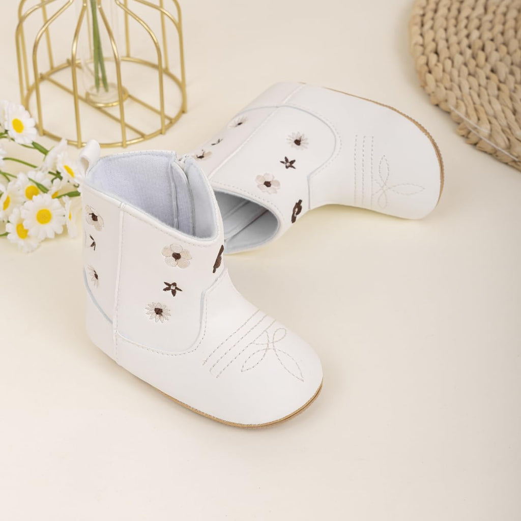 Baby Boys Girls Western Cowboy Boots Infant Moccasins High Top Booties Toddler Soft Sole Non-Slip First Walker Crib