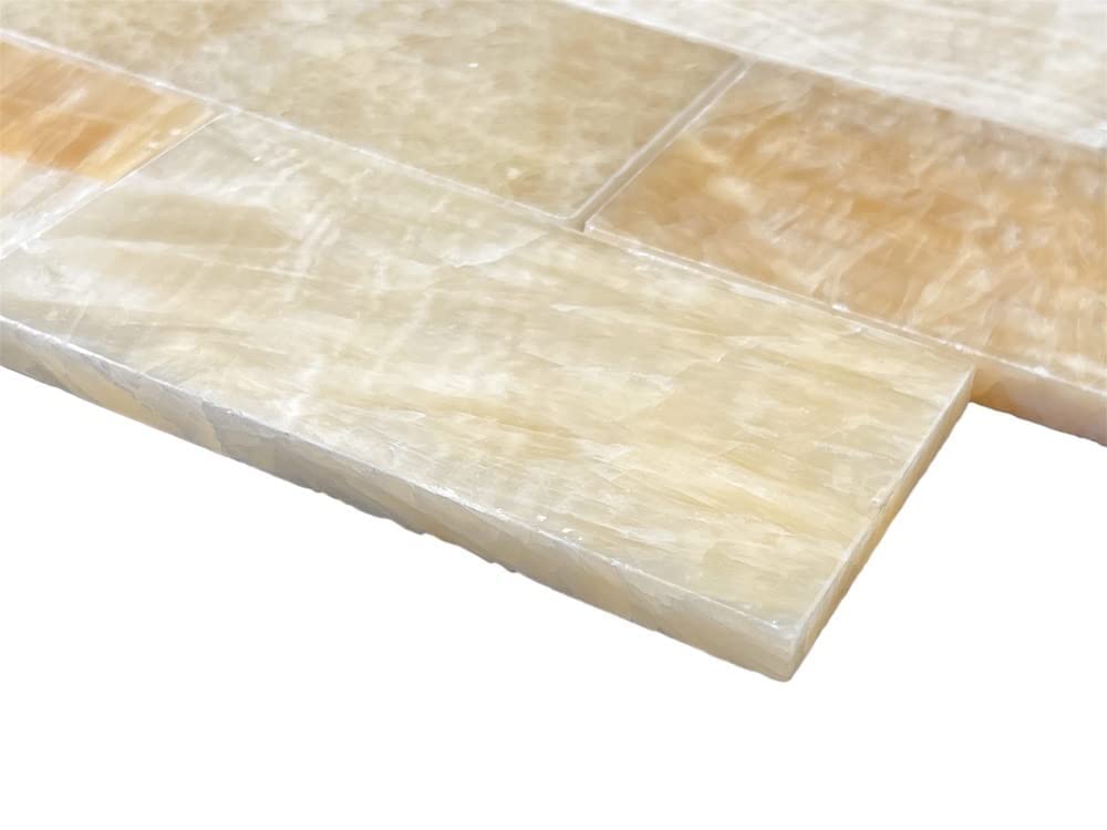 Honey Onyx 3x6 Premium Polished Marble Subway Tile - Warm Yellow Tones with White Veins, Elegant for Backsplash