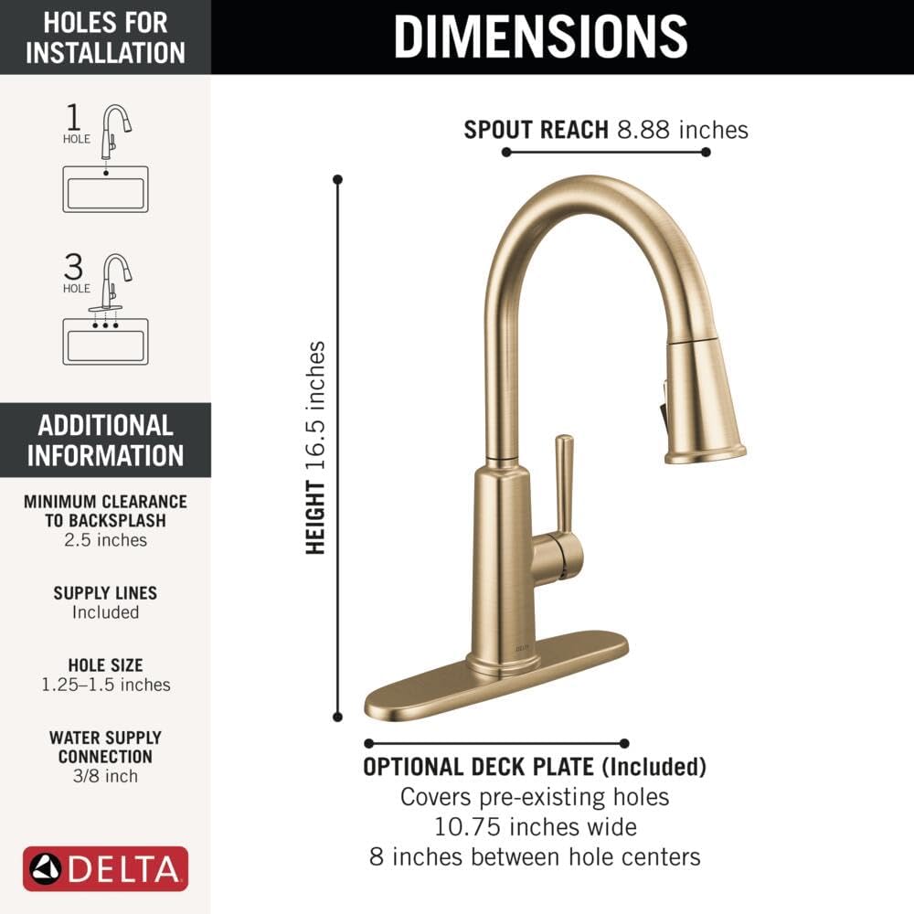 Finnridge Brushed Gold Kitchen Faucet with Pull Down Sprayer, High Pressure ProClean Spray Modern Single Hole Kitchen
