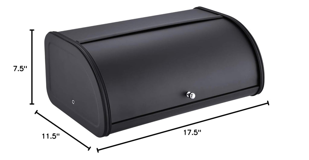 Stainless Steel with Roll Up Lid, For Easy Kitchen Counter Storage, Bread Bin Holder,17.5X11.5X7.5 inch, Matte Black