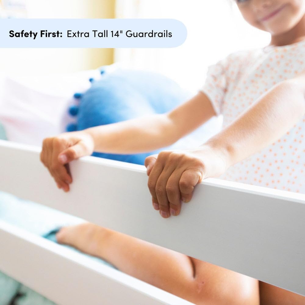 Bunk Bed Twin over Twin, Solid Wood Bunk Bed Frame with Ladder for Kids, 14" Safety Guardrails, Easy Assembly