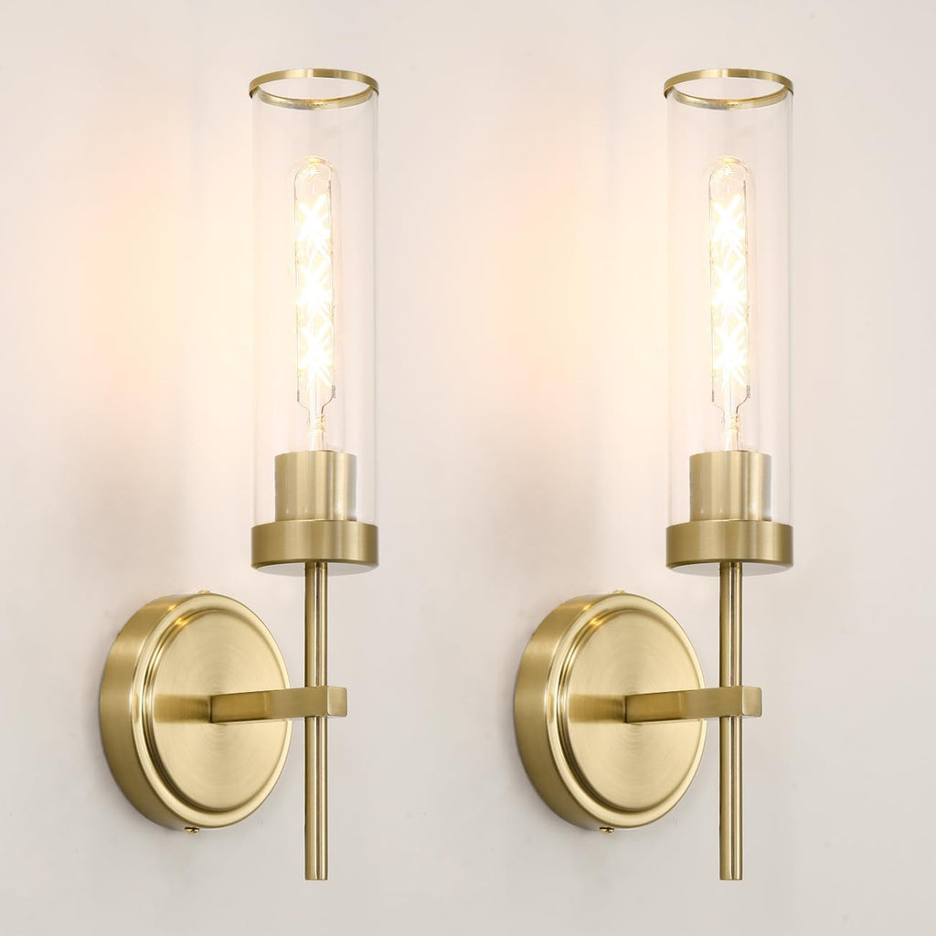 Gold Bathroom Wall Sconces Set of 2, Modern Wall Sconces Set of Two Hardwired, Bathroom Vanity Light Fixtures with