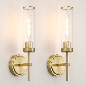 Gold Bathroom Wall Sconces Set of 2, Modern Wall Sconces Set of Two Hardwired, Bathroom Vanity Light Fixtures with