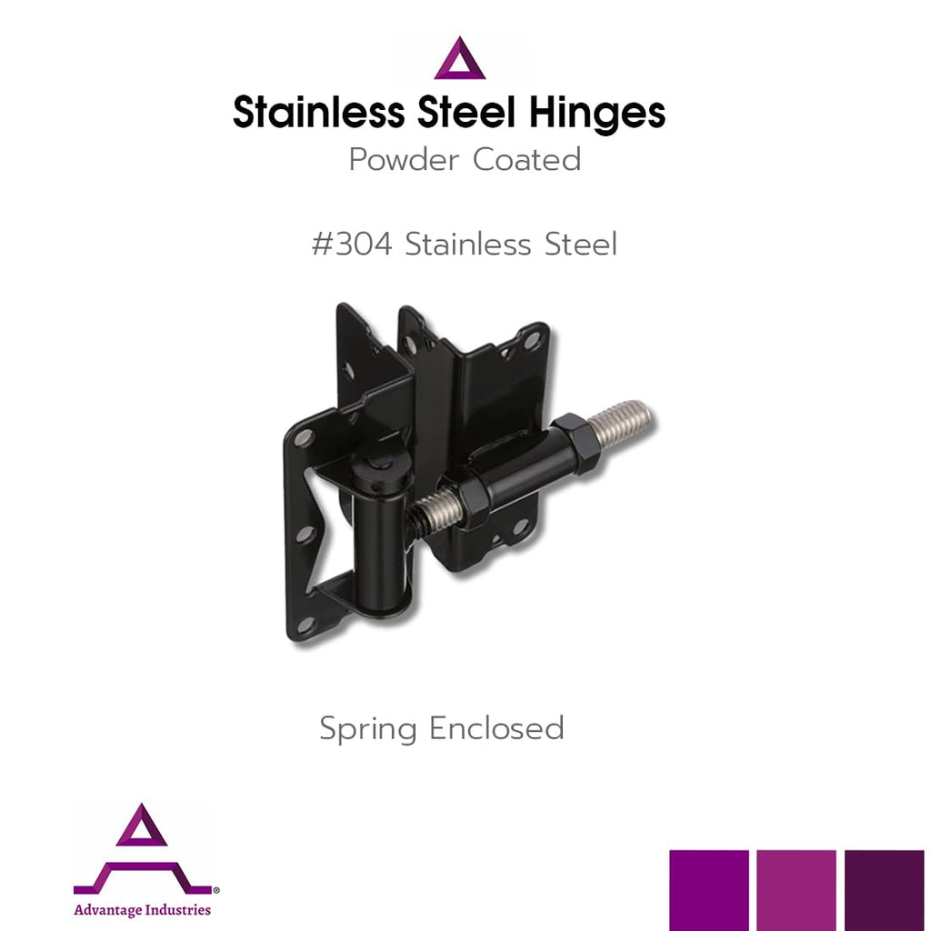 Self-Closing Gate Hinge for Aluminum Gate | Powder-Coated Stainless-Steel Hinge | Horizontal Adjustable | Heavy-Duty