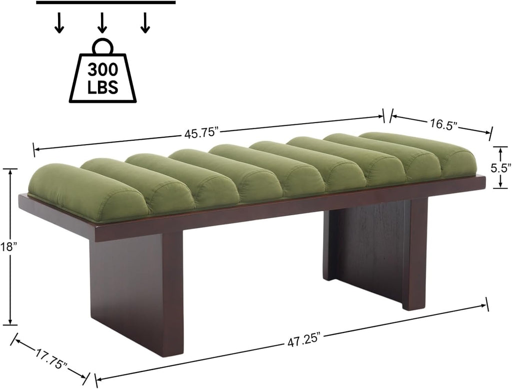 Green Velvet End of Bed Bench Upholstered Modern Ottoman Bench Comfy Padded Entryway Bench Seat with Thick