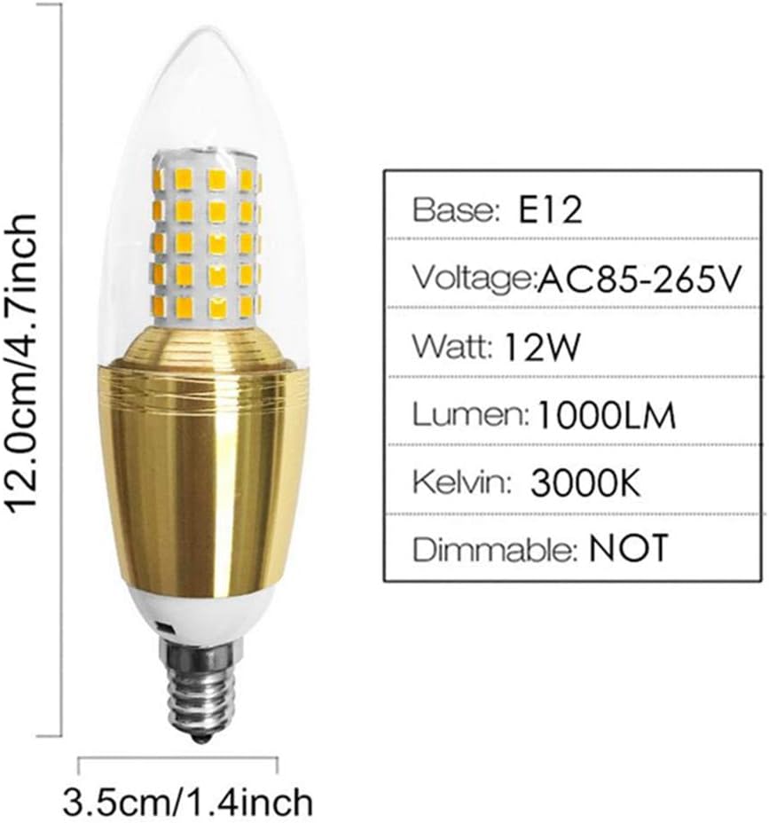 E12 LED Bulbs 12W LED Candelabra Bulb 100 Watt Equivalent, Decorative Candelabra Base E12 Corn Non-Dimmable LED