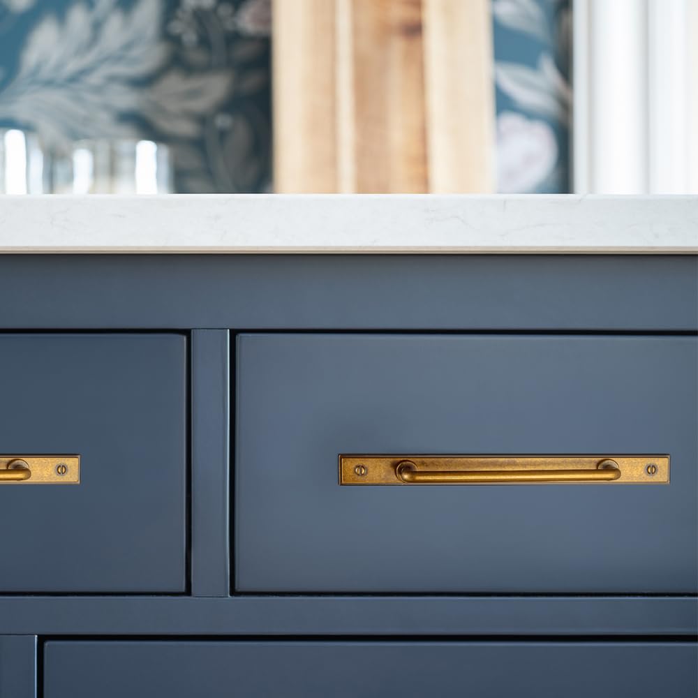2 Pack 5'' Center to Center Antique Brass Cabinet Bar Pulls with Demi-Plaquette Backplate Vintage Drawer Handles