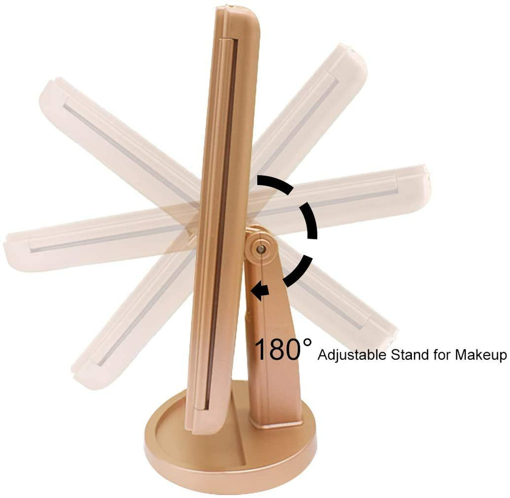 Trifold Makeup Mirror Vanity Mirror with Lights,1X 2X 3X Magnification,Touch Control,Adjustable Rotation,Dual Power