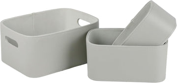 Faux Leather Storage Baskets Bins with Velvet Lining for Organizing, Storage, Gifts, Set of 3 Nesting Shelf Baskets