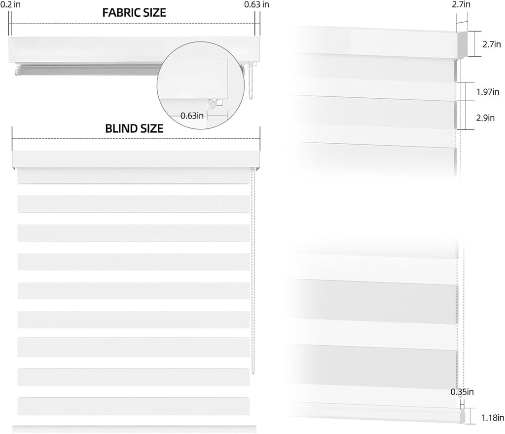 Zebra Blinds for Windows (32" W x 72" H, White) Zebra Roller Window Shades, Corded Dual Layer Light Filtering Privacy