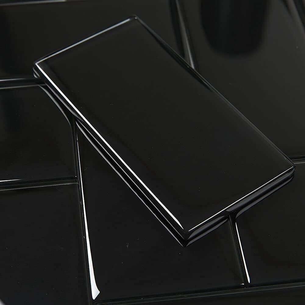 Glass Subway Tile Black 3 x 6 Inch Glass Backsplash Backsplash Bathroom Shower Wall Pack of 32 Sheets