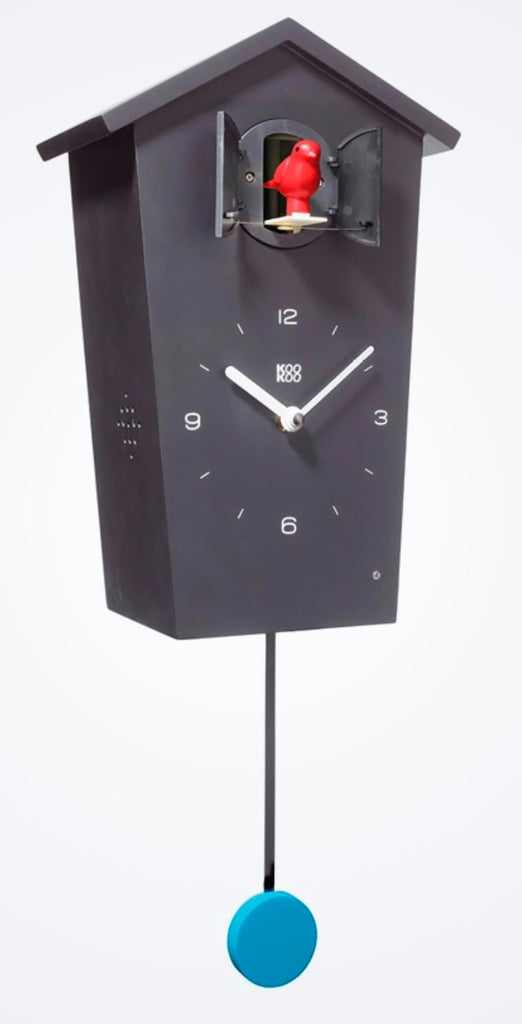 Birdhouse Black, Modern Design Cuckoo Clock with 12 Natural Bird Voices or Cuckoo Call