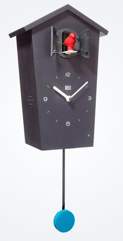 Birdhouse Black, Modern Design Cuckoo Clock with 12 Natural Bird Voices or Cuckoo Call