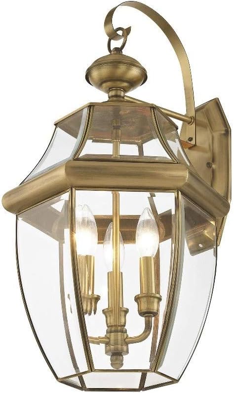 Monterey 3-Light Outdoor Wall Lantern with Clear Beveled Glass, 22.5 Inch - Bronze