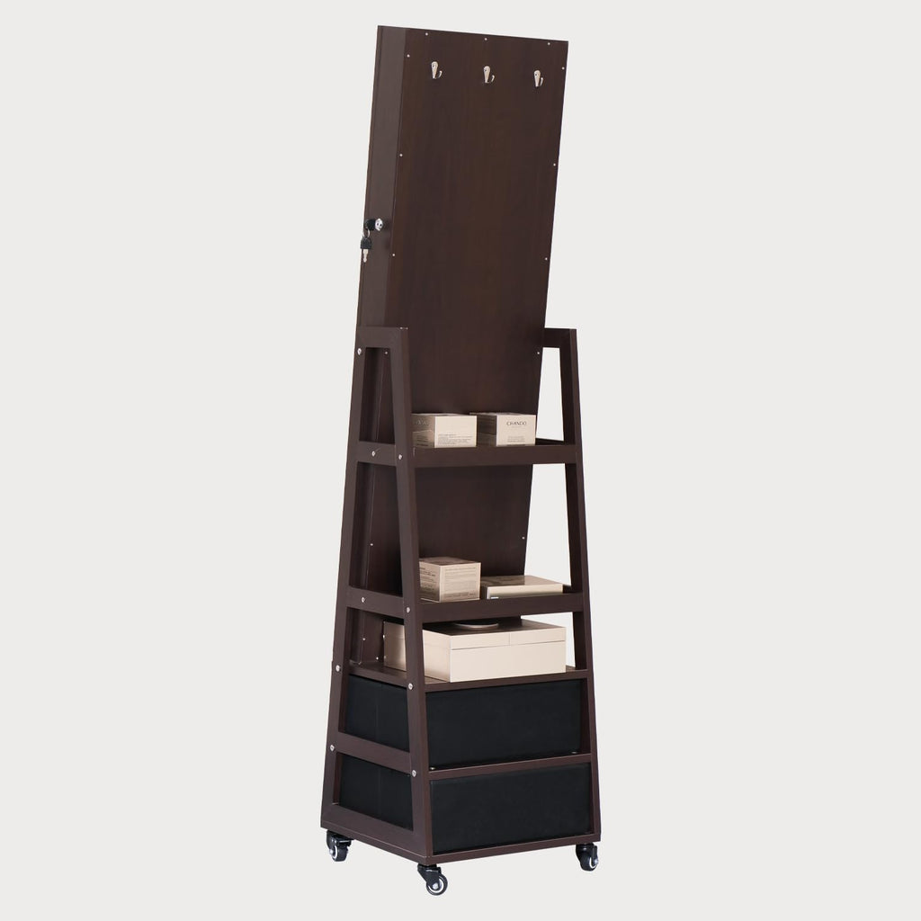 Standing Jewelry Cabinet with Lockable, Full Length Mirror with Storage