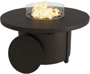 48" Round Propane Fire Pit,Steel Tabletop Fire Pit w Lava Rocks,55000 BTU Auto-Ignition CSA Certified Gas Fire Pits