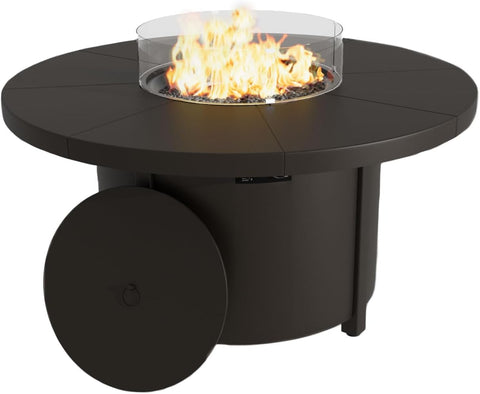 48" Round Propane Fire Pit,Steel Tabletop Fire Pit w Lava Rocks,55000 BTU Auto-Ignition CSA Certified Gas Fire Pits