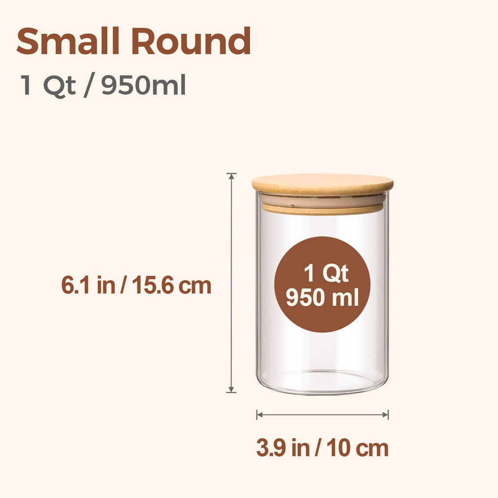 Glass Storage Containers with Lids 1 Qt, Set of 6 Food Storage Jars