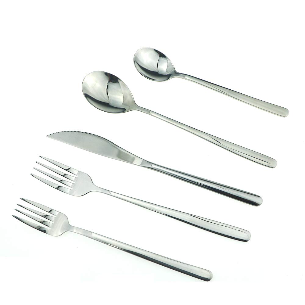 Mirror Polished Silver 20-Piece SUS304 Stainless Steel Flatware Set,Silverware Set Dinner Knife Fork Spoon Dessert