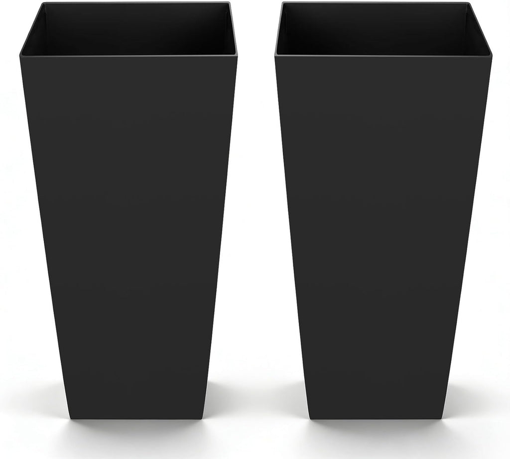 26 Inch Tall Planter Set of 2, Outdoor Large Tall Planters for Outdoor Indoor Plants, Tapered Black Planter for Front