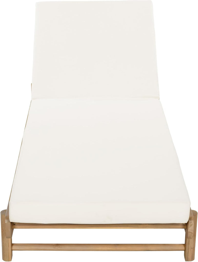 Outdoor Chaise Lounge with 4" Water-Resistant Cushion, Acacia Wood Recliner Chair Frame with Slatted Design