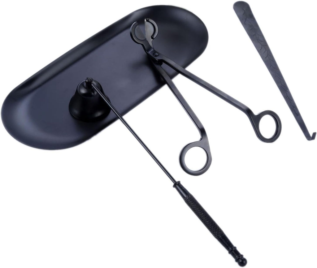 4 in 1 Candle Accessory Set with Storage Tray Plate - Candle Wick Trimmer, Candle Wick Snuffer, Candle Wick Dipper - Set of 4