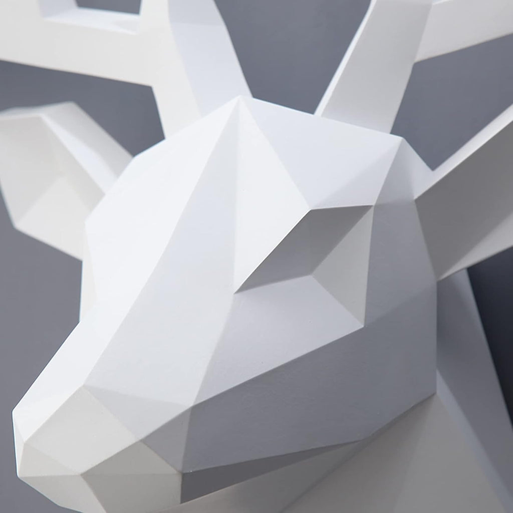 White Deer Head Wall Sculpture,Modern Art Wall Hanging,3D Wall Decor,Gallery Living Room Resin Animal Head Decoration