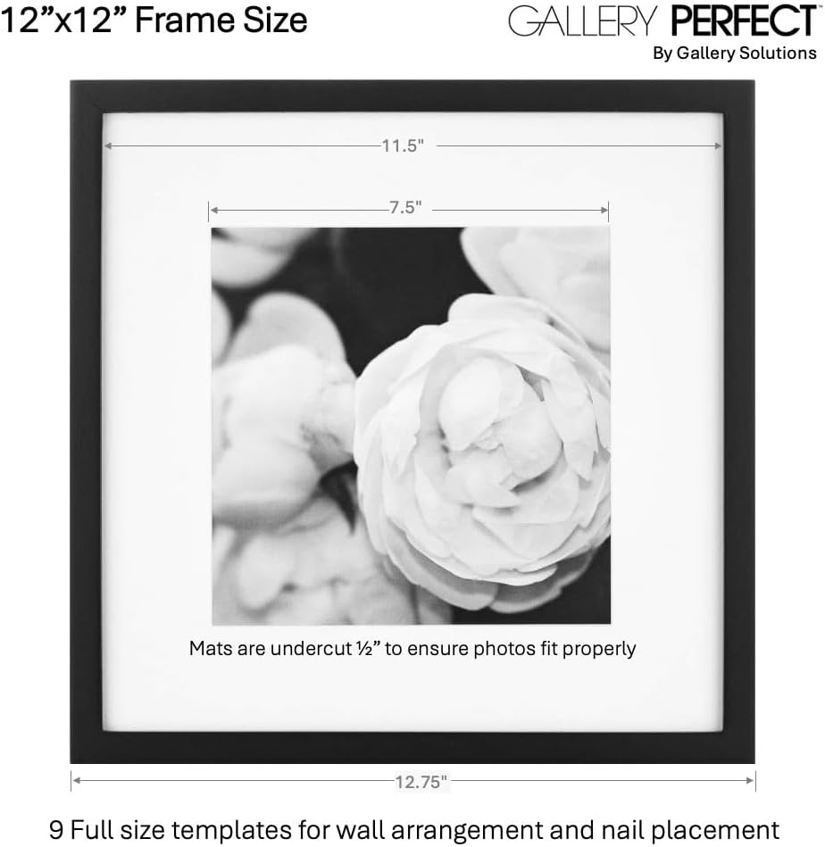 12x12 Picture Frames, 9 Piece Set with Real Glass Cover for 8x8 Photos With Mat, Picture Frames Collage Wall Decor