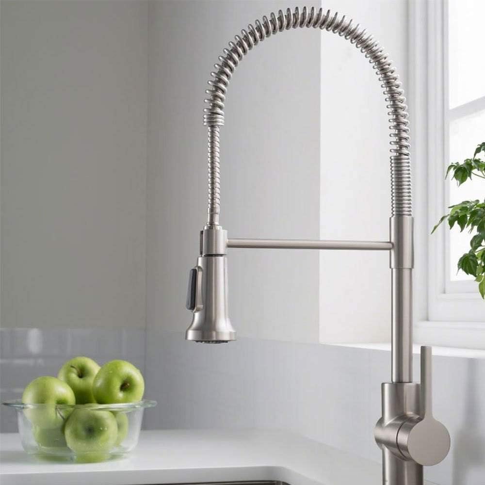 Spot Free Stainless Steel Pre-Rinse Kitchen Faucet KPF-1690SFS | Heavy-duty open coil spring spout, 3-function with