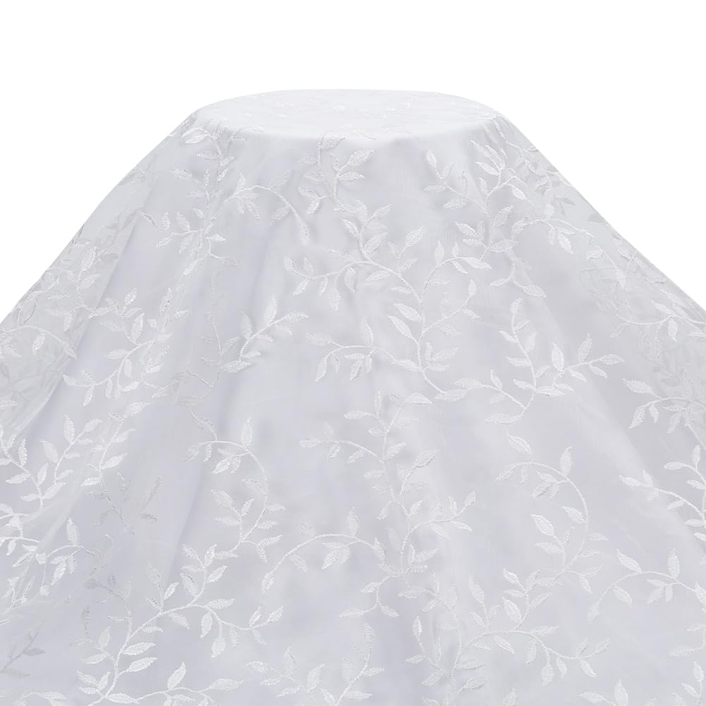 2 Yards×64.6 Inch Vintage Branch Leaves Mesh Lace Fabric Wide Light Ivory Embroidery Tulle French Sewing Lace Trim