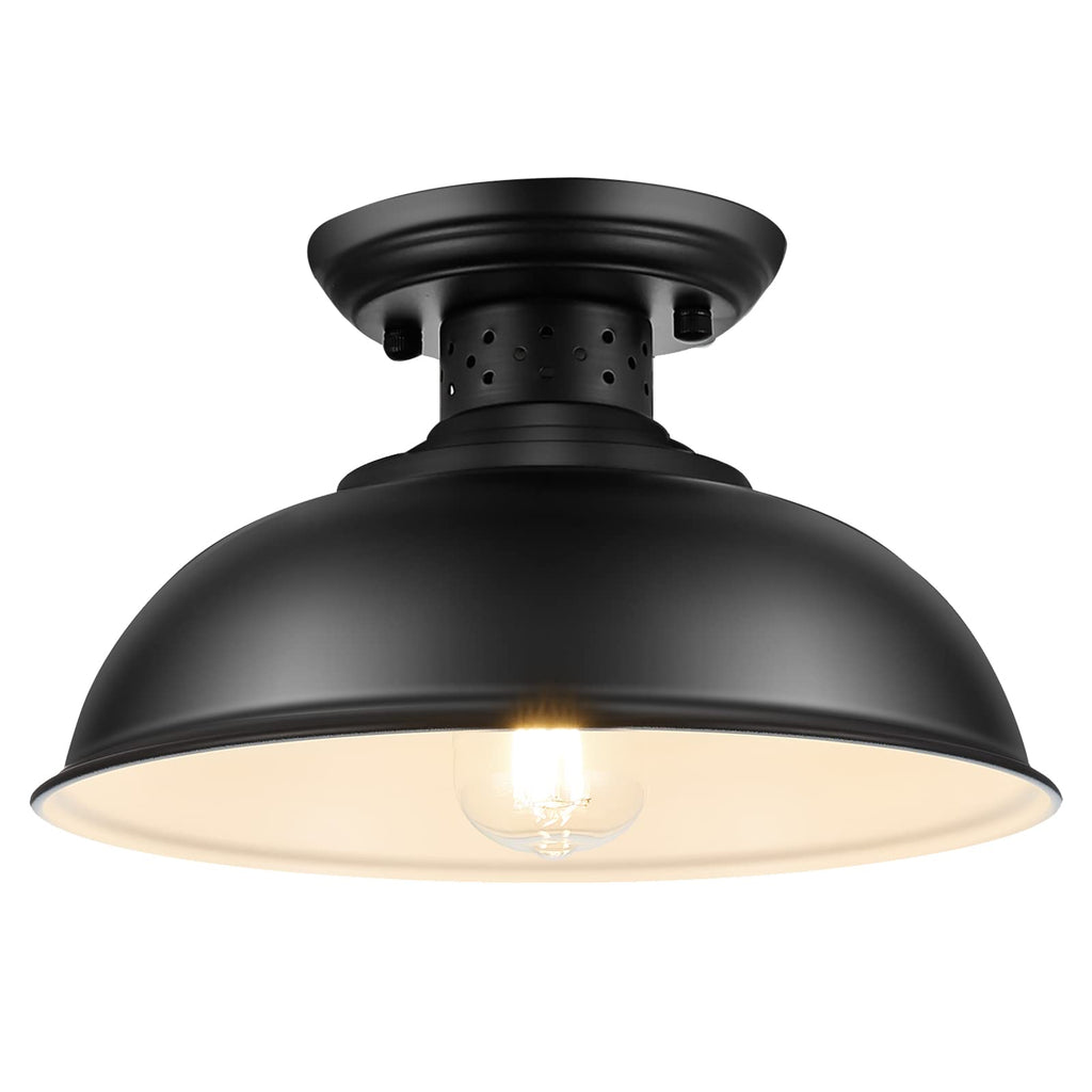Semi Flush Mount Ceiling Light, Industrial Close to Ceiling Lighting Fixtures, Rustic Vintage Metal Black Ceiling
