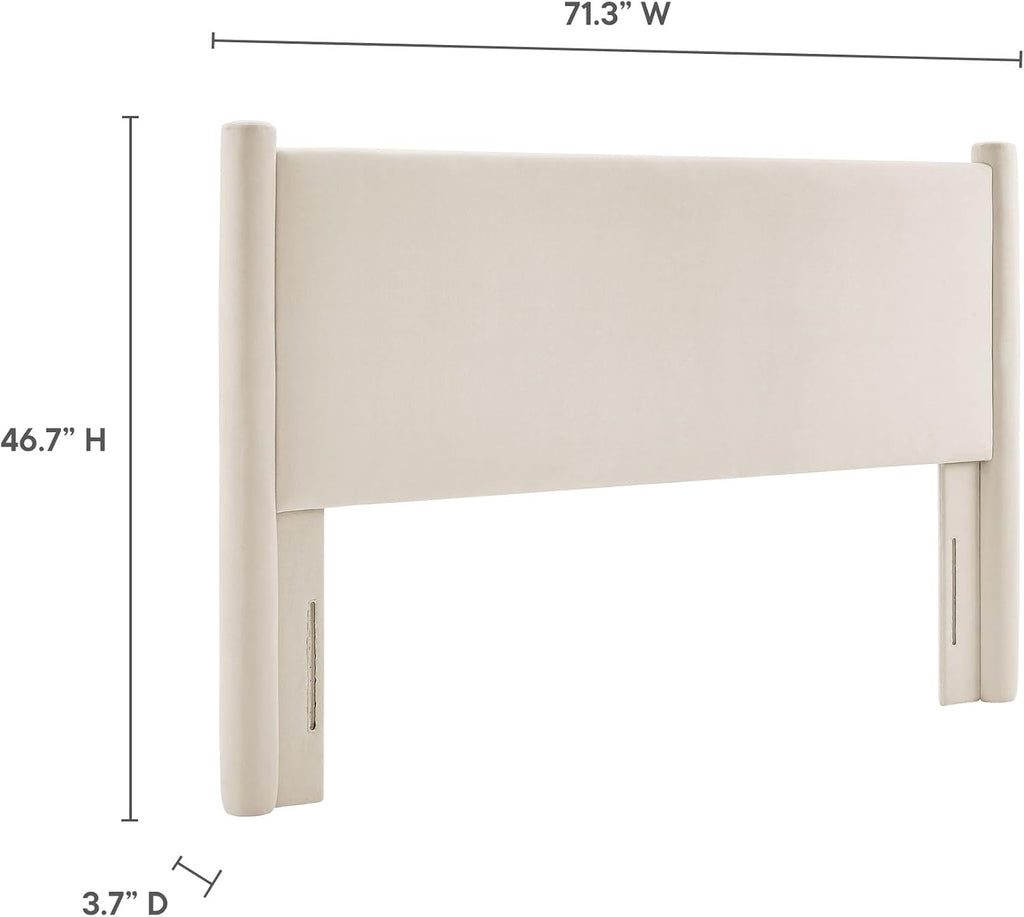 Rael Queen Upholstered Headboard with Pillars in Alabaster - Velvet Headboard - Stain-Resistant Performance Velvet