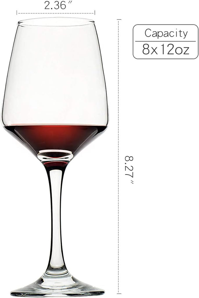 Wine Glasses Set of 8, 12oz, Lead-free, Clear, Durable Glassware