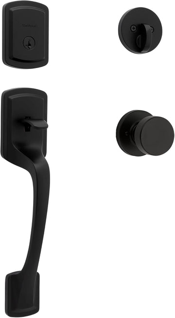 Prague Front Door Lock Handle and Deadbolt Set, Entry Handleset Exterior with Interior Door Knob, Matte Black