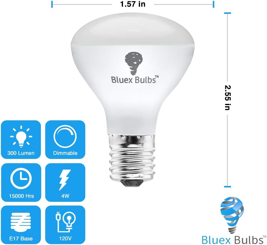 4 Pack R14 LED Bulb 4W E17 Base Mini Reflector Floodlight Light Bulb Dimmable 4000K Cool White - 40W Equivalent - e17