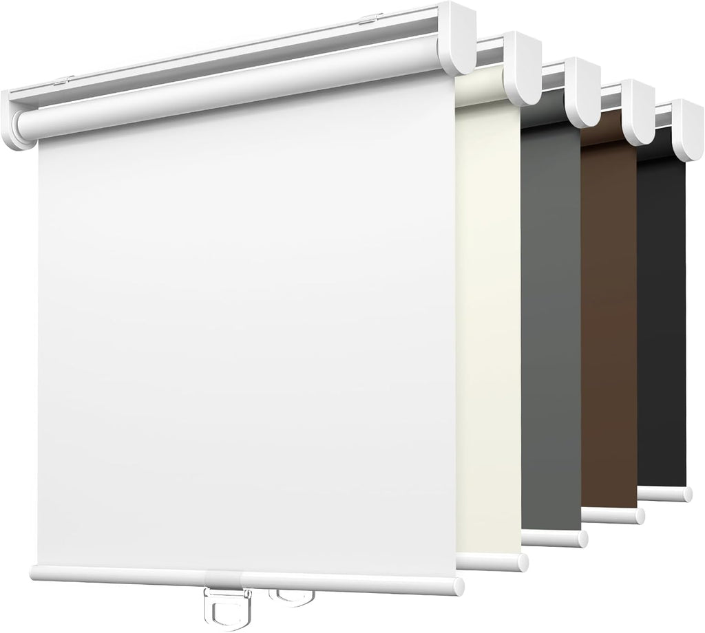 No Drill Cordless Roller Shades, 27x72, White | 100% Blackout Roller Blinds for Windows, Thermal Insulated UV
