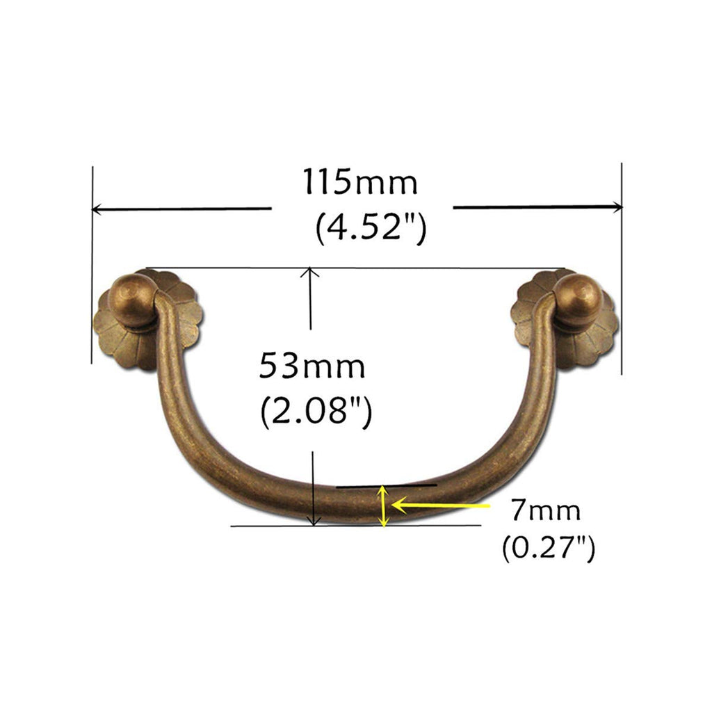 10 Pack Traditional Bail Cabinet Hardware Handle Pull Antique Brass Drawer Pull, 3-11/20 Inch Hole Centers (90mm)