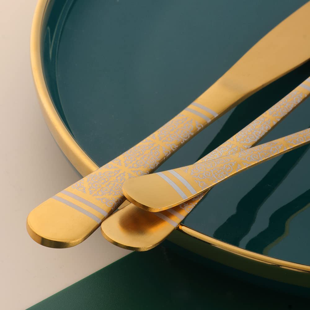 Christmas Gift Gold Hammered Flatware Sets for 4, 20 Pieces Unique Pattern Design Stainless Steel Cutlery Silverware