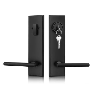 Black Front Door Handle - Entry Door Lever and Deadbolt Set, Matte Black Exterior Door Lock Set, Modern Square Front