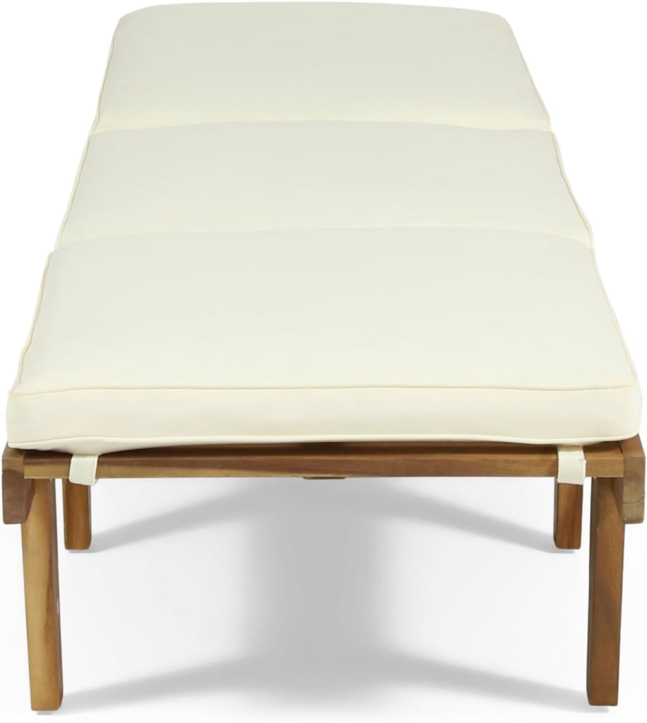 Acacia Wood Chaise Lounge with Removable Cushion Lounge Chair with Water Resistant Cushion & 5 Adjustable Positions