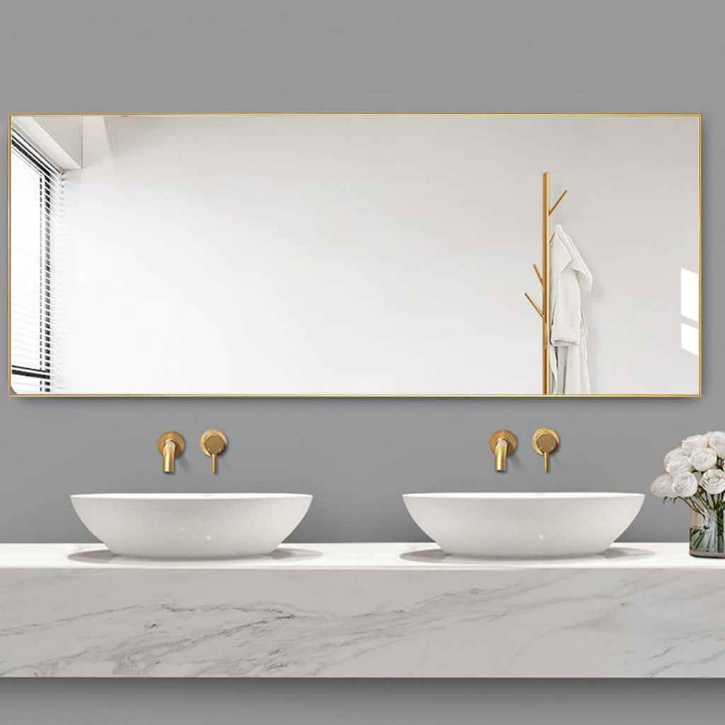 Mirror Full Length, 64"X21" Floor Mirror, Rectangle Shape, Gold