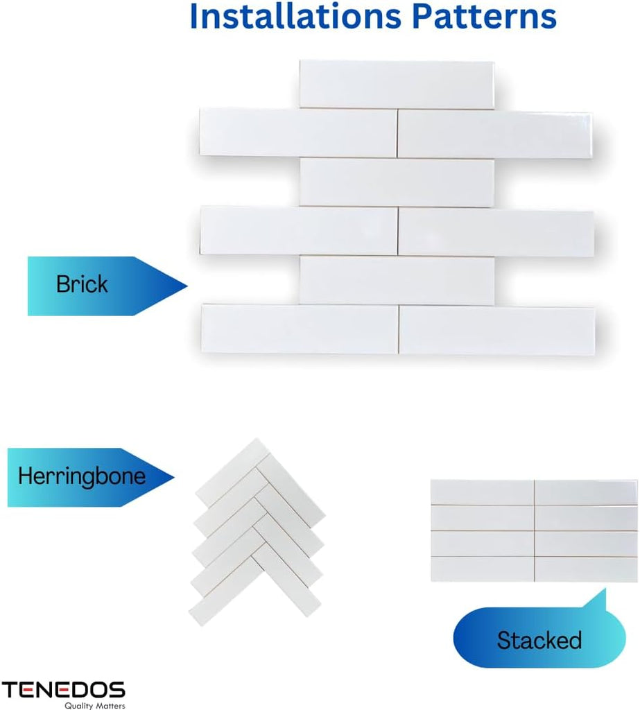 2x8 Cotton White Glossy Ceramic Subway Wall Tile - 120 Pieces Box Backsplash, Bathroom Walls, Accent Decor (Not Peel
